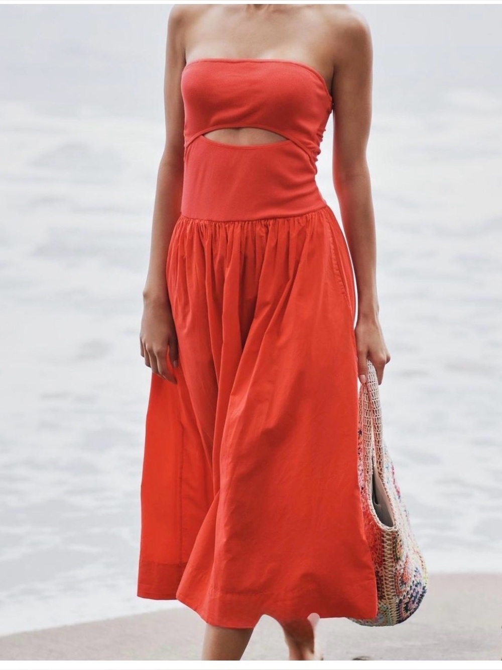 Stateside Red Strapless Cutout Midi Skirt